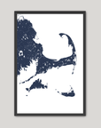 Cape Cod Coastal Map — Fine Art Print Vertical, navy, Black Frame, 8x10