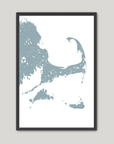 Cape Cod Coastal Map — Fine Art Print Vertical, soft-blue, Black Frame, 8x10