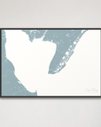 Cape May Coastal Map — Canvas Horizontal, soft-blue, Black Frame