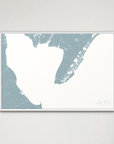 Cape May Coastal Map — Canvas Horizontal, soft-blue, White Frame