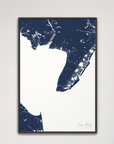 Cape May Coastal Map — Canvas Vertical, navy, Black Frame