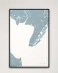Cape May Coastal Map — Canvas Vertical, soft-blue, Black Frame