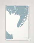 Cape May Coastal Map — Canvas Vertical, soft-blue, White Frame