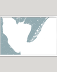 Cape May Coastal Map — Fine Art Print Horizontal, soft-blue, White Frame, 10x8
