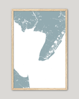 Cape May Coastal Map — Fine Art Print Vertical, soft-blue, Oak, 8x10