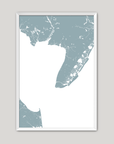 Cape May Coastal Map — Fine Art Print Vertical, soft-blue, White Frame, 8x10