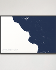 Central California Coast Coastal Map — Canvas Horizontal, navy, Black Frame