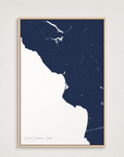 Central California Coast Coastal Map — Canvas Vertical — navy, Light Wood