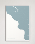 Central California Coast Coastal Map — Canvas Vertical, soft-blue, White Frame