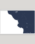 Central California Coast Coastal Map — Fine Art Print Horizontal, navy, White Frame, 10x8