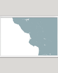 Central California Coast Coastal Map — Fine Art Print Horizontal, soft-blue, White Frame, 10x8