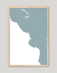 Central California Coast Coastal Map — Fine Art Print Vertical, soft-blue, Oak, 8x10