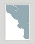 Central California Coast Coastal Map — Fine Art Print Vertical, soft-blue, White Frame, 8x10