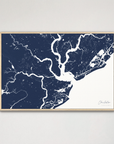 Charleston Coastal Map — Canvas Horizontal, navy, Natural Oak