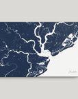 Charleston Coastal Map — Canvas Horizontal, navy, No Frame