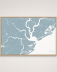 Charleston Coastal Map — Canvas Horizontal — soft-blue, Light Wood