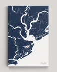 Charleston Coastal Map — Canvas Vertical, navy, No Frame