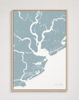 Charleston Coastal Map — Canvas Vertical — soft-blue, Light Wood