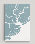 Charleston Coastal Map — Canvas Vertical, soft-blue, No Frame