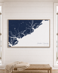 Charleston / Lowcountry canvas map — window-scene interior