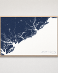 Charleston / Lowcountry Coastal Map — Canvas Horizontal — navy, Light Wood