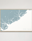 Charleston / Lowcountry Coastal Map — Canvas Horizontal, soft-blue, Natural Oak