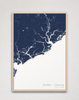 Charleston / Lowcountry Coastal Map — Canvas Vertical — navy, Light Wood