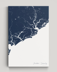 Charleston / Lowcountry Coastal Map — Canvas Vertical, navy, No Frame