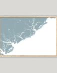 Charleston / Lowcountry Coastal Map — Fine Art Print Horizontal, soft-blue, Oak, 10x8