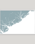 Charleston / Lowcountry Coastal Map — Fine Art Print Horizontal, soft-blue, White Frame, 10x8