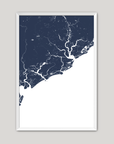 Charleston / Lowcountry Coastal Map — Fine Art Print Vertical, navy, White Frame, 8x10