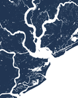 Charleston Coastal Map — Fine Art Print Vertical, navy, No Frame, 8x10