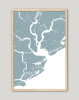 Charleston Coastal Map — Fine Art Print Vertical, soft-blue, Oak, 8x10