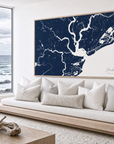 Charleston canvas map — sea-view bench interior