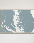 Chesapeake Bay / Maryland Coastal Map — Canvas Horizontal, soft-blue, Natural Oak, 24x16