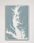 Chesapeake Bay / Maryland Coastal Map — Canvas Vertical, soft-blue, White Frame, 16x24