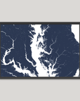 Chesapeake Bay / Maryland Coastal Map — Fine Art Print Horizontal, navy, Black Frame, 10x8