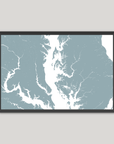 Chesapeake Bay / Maryland Coastal Map — Fine Art Print Horizontal, soft-blue, Black Frame, 10x8