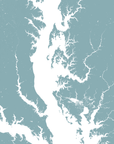 Chesapeake Bay / Maryland Coastal Map — Fine Art Print Horizontal, soft-blue, No Frame, 10x8