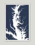 Chesapeake Bay / Maryland Coastal Map — Fine Art Print Vertical, navy, White Frame, 8x10
