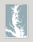 Chesapeake Bay / Maryland Coastal Map — Fine Art Print Vertical, soft-blue, White Frame, 8x10