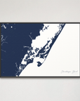Chincoteague Island Coastal Map — Canvas Horizontal, navy, Black Frame