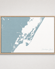 Chincoteague Island Coastal Map — Canvas Horizontal — soft-blue, Light Wood