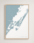 Chincoteague Island Coastal Map — Canvas Vertical — soft-blue, Light Wood