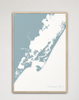 Chincoteague Island Coastal Map — Canvas Vertical, soft-blue, Natural Oak
