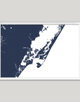 Chincoteague Island Coastal Map — Fine Art Print Horizontal, navy, White Frame, 10x8