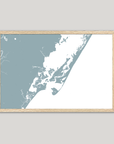 Chincoteague Island Coastal Map — Fine Art Print Horizontal, soft-blue, Oak, 10x8