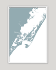 Chincoteague Island Coastal Map — Fine Art Print Vertical, soft-blue, White Frame, 8x10