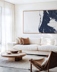 Clearwater Beach navy horizontal canvas map in an oak framed room scene