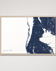 Clearwater Beach Coastal Map — Canvas Horizontal — navy, Light Wood